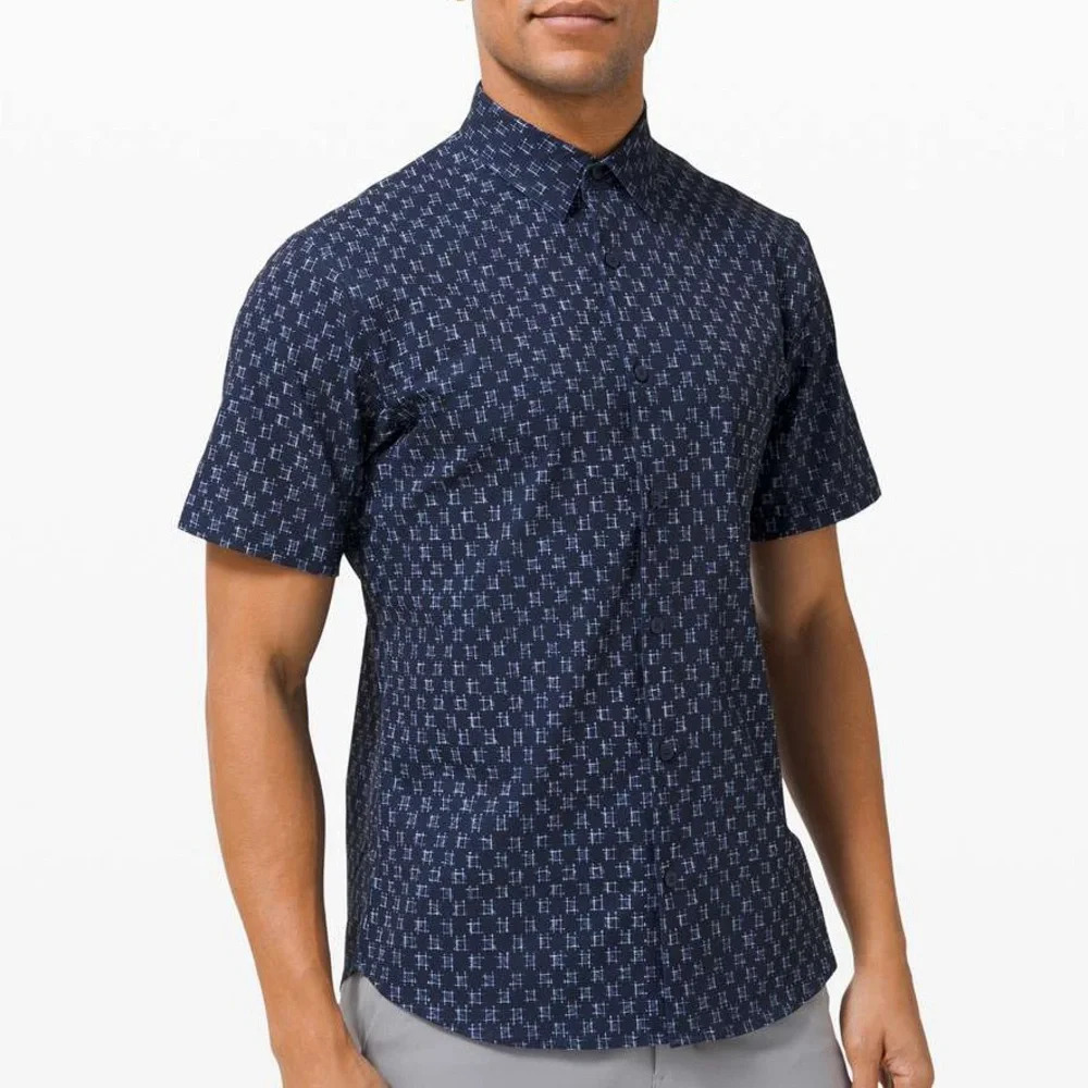 Lululemon Airing Easy Short Sleeve Buttondown IKat Check White True Navy Size S